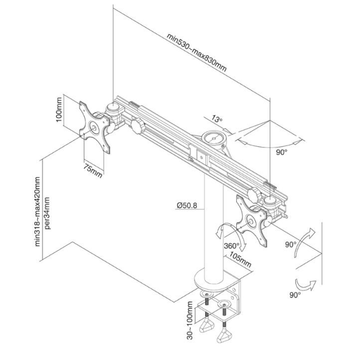 Neomounts by NewStar Flat Screen Desk Mount (clamp) for 2 Monitor Screens (тъмнейл - 2)