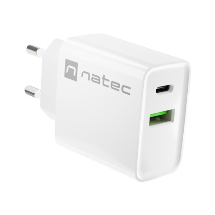 Natec USB Charger Ribera 1X USB-A + 1X USB-C 20W, White (тъмнейл - 4)