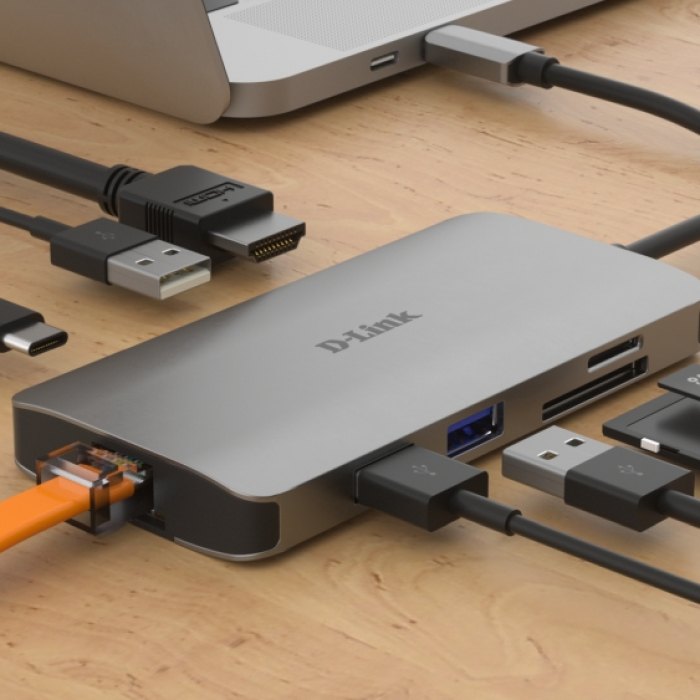 D-Link 8-in-1 USB-C Hub with HDMI/Ethernet/Card Reader/Power Delivery (тъмнейл - 3)