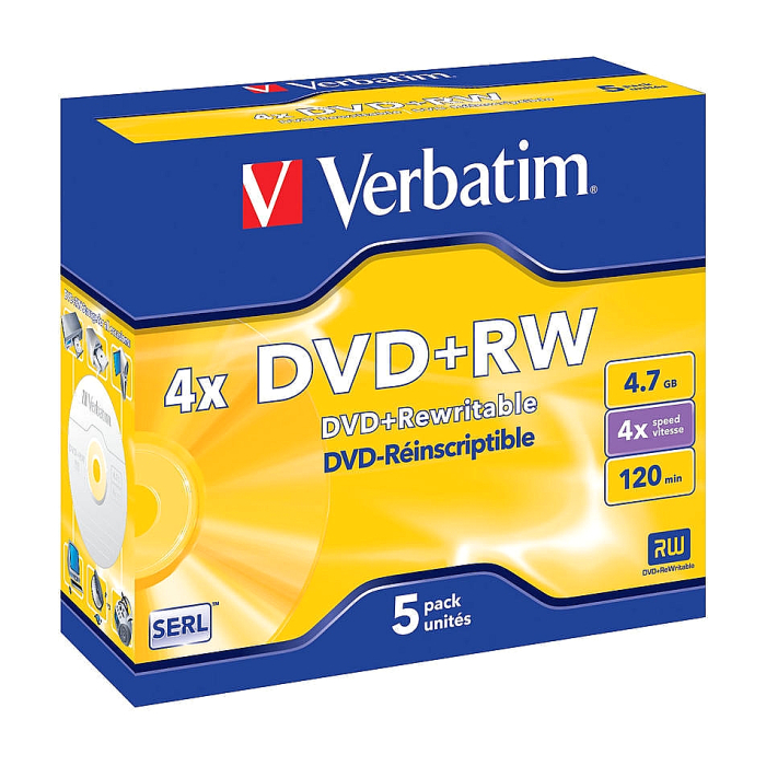 Verbatim DVD+RW SERL 4.7GB 4X MATT SILVER SURFACE (5 PACK) на супер цена