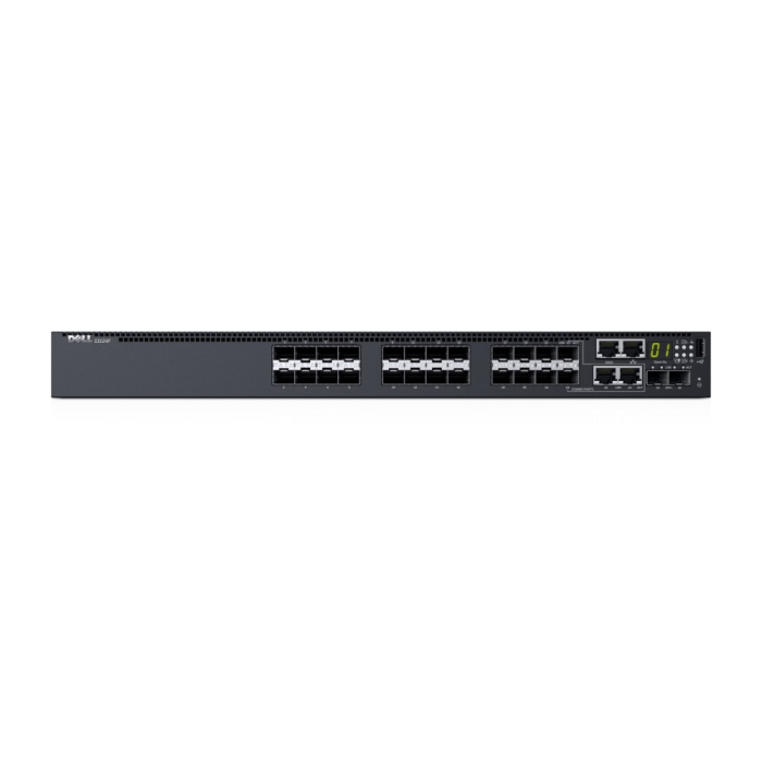 Dell Networking S3124F, L3, 24x 1GbE SFP, 2xCombo, 2x 10GbE SFP+ fixed ports, Stacking, IO to PSU air, 1x AC PSU, 3Y PS NBD, STOCK Smart Value, 210-AIMS