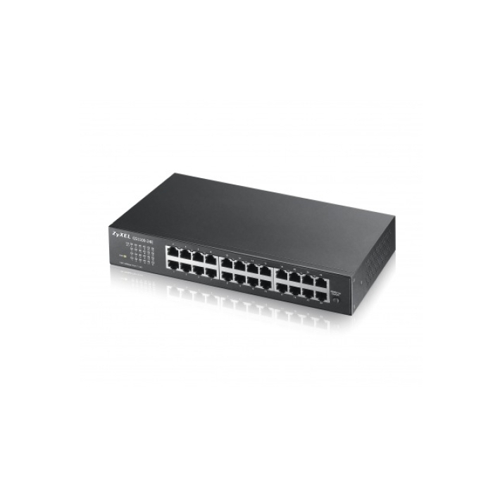 ZyXEL GS1100-24E 24-port Gigabit Unmanaged switch v3, Fanless, 802.3az (Green), desktop/19" rackmount (тъмнейл - 1)