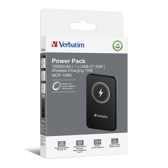 Verbatim MCP-10BK Power Pack 10000 mAh with UBS-C® PD 20W / Magnetic Wireless Charging 15W Black (тъмнейл - 3)