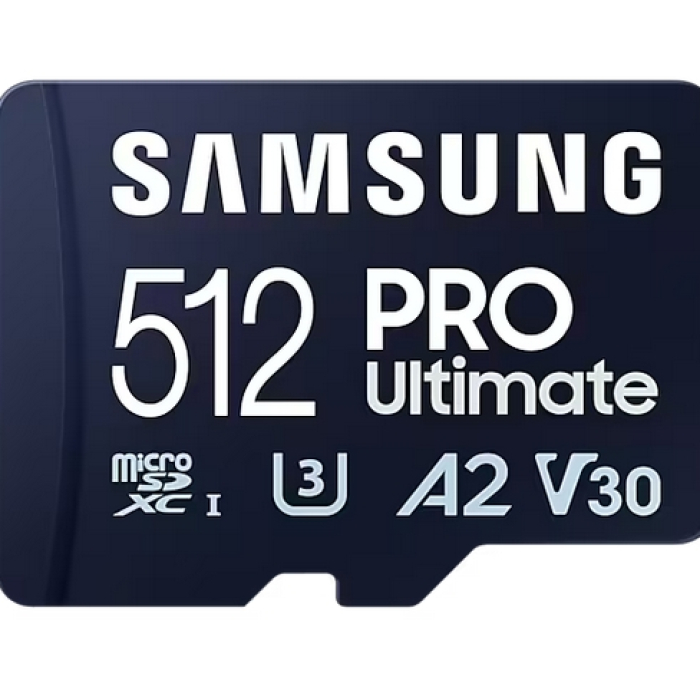 Samsung 512GB micro SD Card PRO Ultimate with Adapter , UHS-I, Read 200MB/s - Write 130MB/s, U3, V30, A2