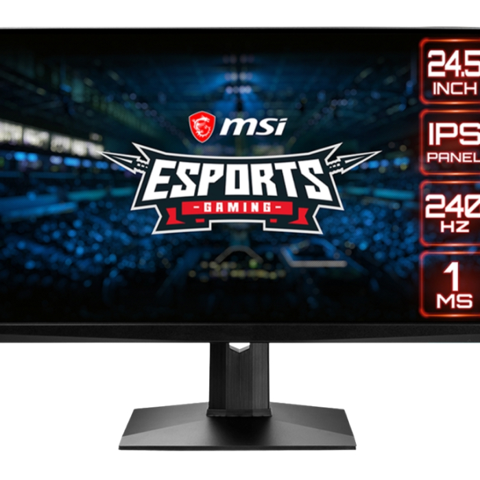 MSI Optix MAG251RX, 24.5", 1ms, 240Hz, IPS, FHD 1920x1080, AG, HDR 400, G-SYNC Compatible, FreeSync, Gaming OSD, 400 nits, 1000:1, DCR 100M:1, 2 x HDMI 2.0, DP 1.2a, 1x USB C (DP alt.), 1x Earphone, Tilt, Heigh Adj., VESA100, Frameless, 9S6-3BA37T-00