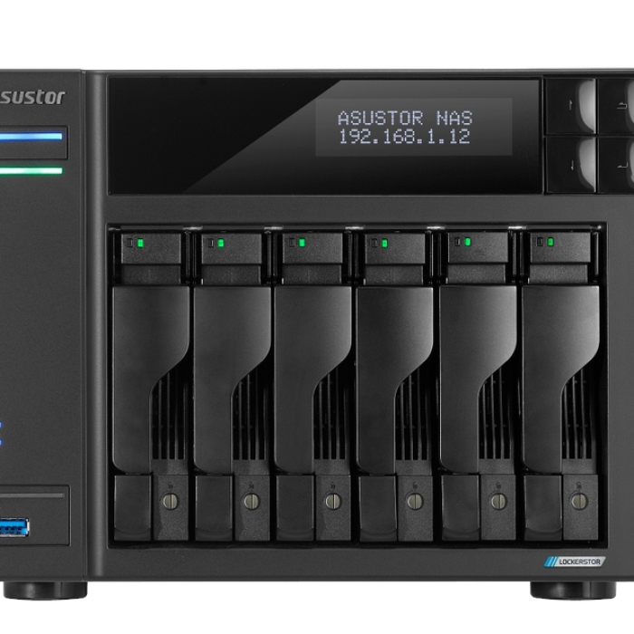 Asustor Lockerstor AS6706, 6 Bay NAS, Intel Jasper Lake Quad-Core 2.0GHz, 8GB RAM DDR4, 2.5GbEx2, M.2 SSD Slots x 4 (Diskless), USB 3.2 Gen 2x2, Toolless installation, with hot-swappable tray, hardware encryption, MyArchive, EZ connect, EZ Sync, Black