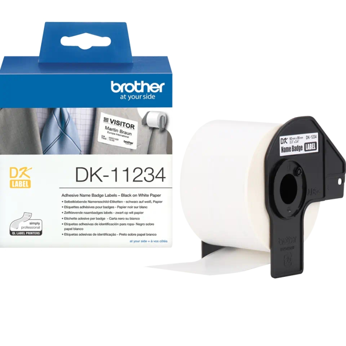 Brother DK-11234 Adhesive Visitor Badge Label Roll – Black on White, 60mm x 86mm на супер цена