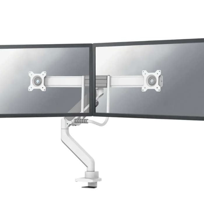 Neomounts by NewStar Screen Desk Mount 2 screens (topfix clamp & grommet) for 2 Monitor Screens, White (тъмнейл - 1)