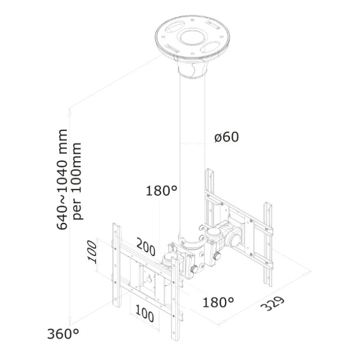 Neomounts by NewStar Flat Screen Ceiling Mount (Height: 64-105 cm) for 2 Monitor Screens (тъмнейл - 2)