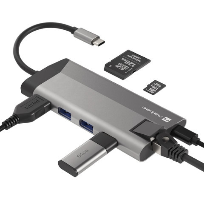 Natec Fowler Plus Multiport Adapter 8 in 1, USB 3.0 HUB, HDMI 4K, USB-C PD, RJ45, SD, Micro (тъмнейл - 3)