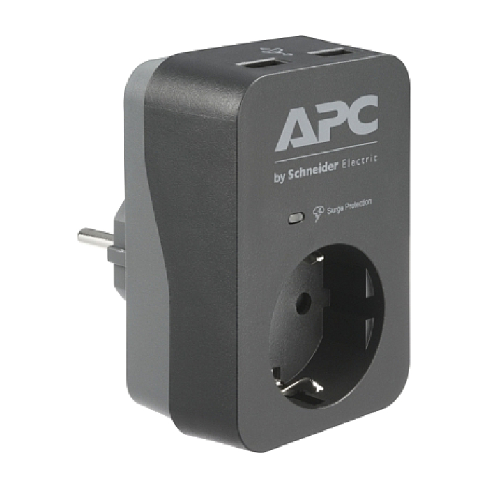 APC Essential SurgeArrest 1 Outlet 2 USB Ports Black 230V Germany (тъмнейл - 1)