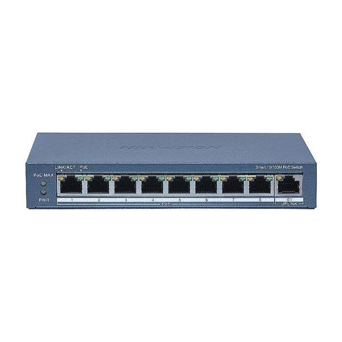 HikVision 9 Port Fast Ethernet Smart POE Switch, 8x 10/100M PoE ports, 1x Gigabit RJ45 port, Power Budget 110 W, Up to 300 m Long Range PoE Transmission на супер цена