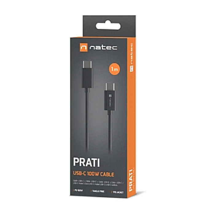 Natec USB-C(M) -> USB-C (M) 2.0 cable 1m pd 100w Black (тъмнейл - 1)