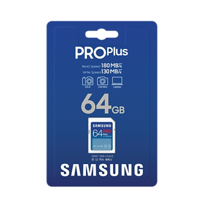 Samsung 64GB SD Card PRO Plus, UHS-I, Read 180MB/s - Write 130MB/s (тъмнейл - 4)