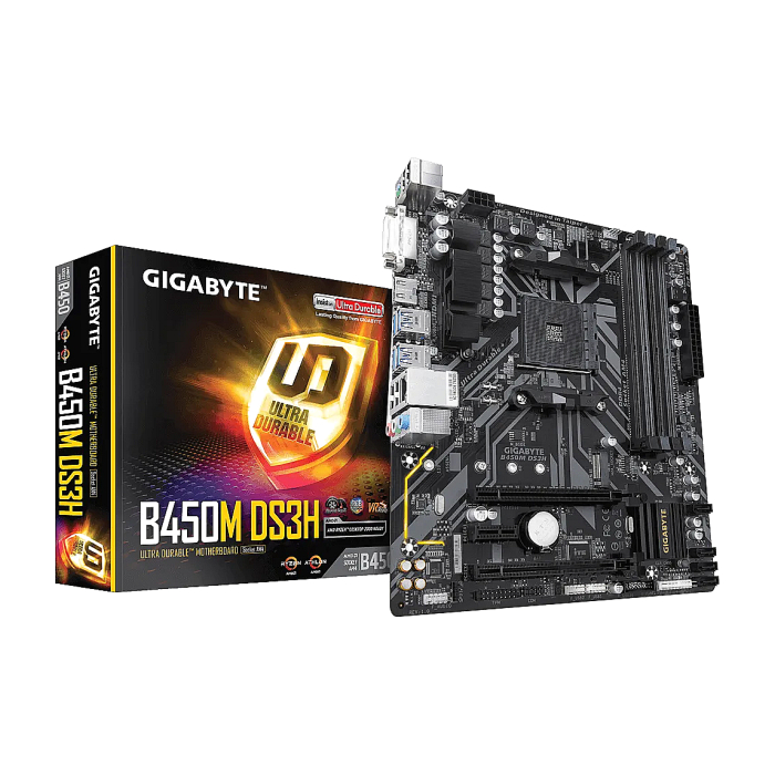 Gigabyte B450M DS3H, поглед кутия