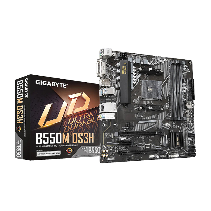 GIGABYTE B550M DS3H, поглед кутия