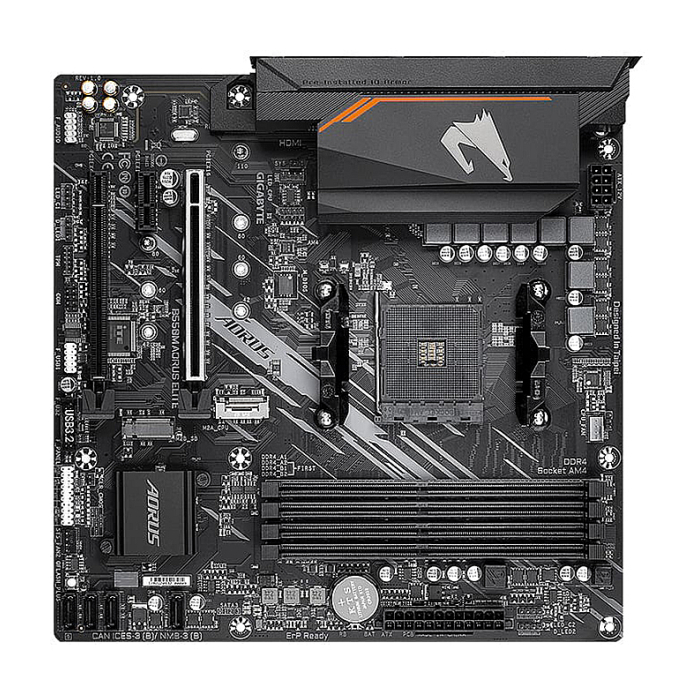 GB B550M AORUS ELITE ( AM4, 4 x DDR4, DVI-D, HDMI, 2 x M.2 ) Micro ATX, поглед отгоре