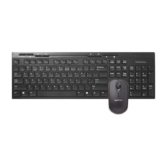 Amazon Basics ‎MD023 Full-Sized Wireless Keyboard and Mouse Combo, 2.4 GHz USB Receiver, UK Layout, Black