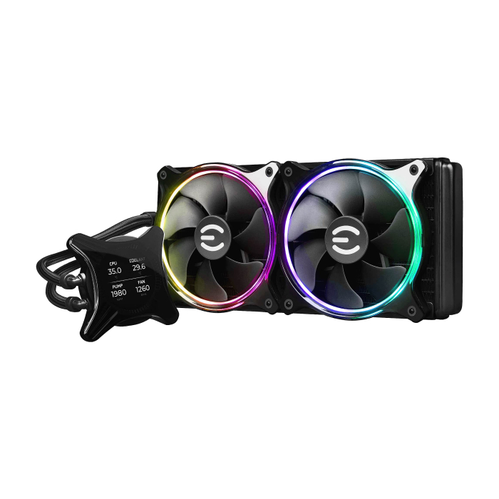 Водно охлаждане EVGA CLCx 280mm All-In-One RGB LCD CPU Liquid Cooler, 2x 140mm PWM ARGB Fans, Intel, AMD (тъмнейл - 1)