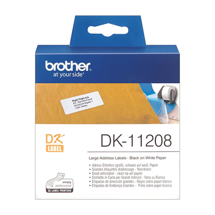 Brother DK-11208 Large Address Paper Labels, 38mmx90mm, 400 labels per roll, (Black on White) ID 70788 на супер цена