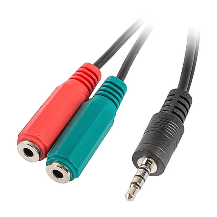 Кабел - Lanberg mini jack 3.5mm (M) 4pin -> 2X mini jack 3.5mm (F) 3pin ADAPTER ON cable 20cm, black ID 72603