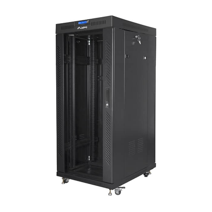 Lanberg rack cabinet 19" free-standing 27U / 600x800 self-assembly flat pack with glass door LCD, black ID 85308 (тъмнейл - 2)