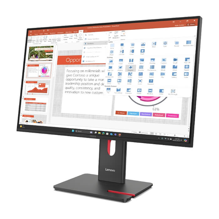 Lenovo ThinkVision T27-40 27" IPS, WLED, 1920x1080, 4ms, 48Hz - 120Hz, 300 cd/m2, 1500:1, HDMI, DP, VGA, USB hub, Tilt, Swivel, Pivot, Height Adjust Stand ID 93250 (тъмнейл - 3)
