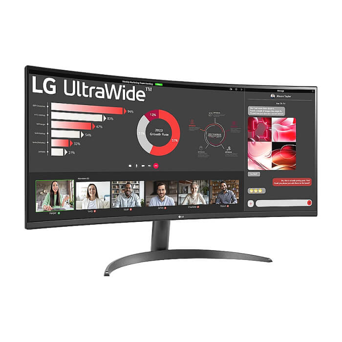 LG 34WR50QK-B, 34" UltraWide Curved, AG, VA, 5ms, 1ms MBR, 3000:1, 300 cd/m2, 21:9, WQHD 3440x1440, HDR 10, sRGB 99%, FreeSync, 100 Hz, HDMI, DisplayPort, Tilt, Reader Mode, PBP, Headphone Out, Black ID 81187 (тъмнейл - 3)