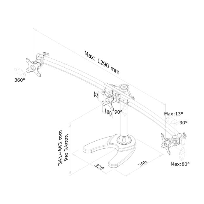Neomounts by NewStar Flat Screen Desk Mount (stand/grommet) for 3 Monitor Screens ID 66815 (тъмнейл - 3)