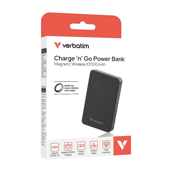 Verbatim Charge 'n' Go Essentials Power Bank Magnetic Wireless 10000mAh Black ID 85394 (тъмнейл - 5)
