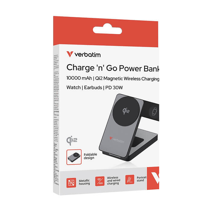 Verbatim Foldable 3-in-1 Qi2 Magnetic Wireless Power Bank 10000 mAh Grey ID 99020 (тъмнейл - 3)