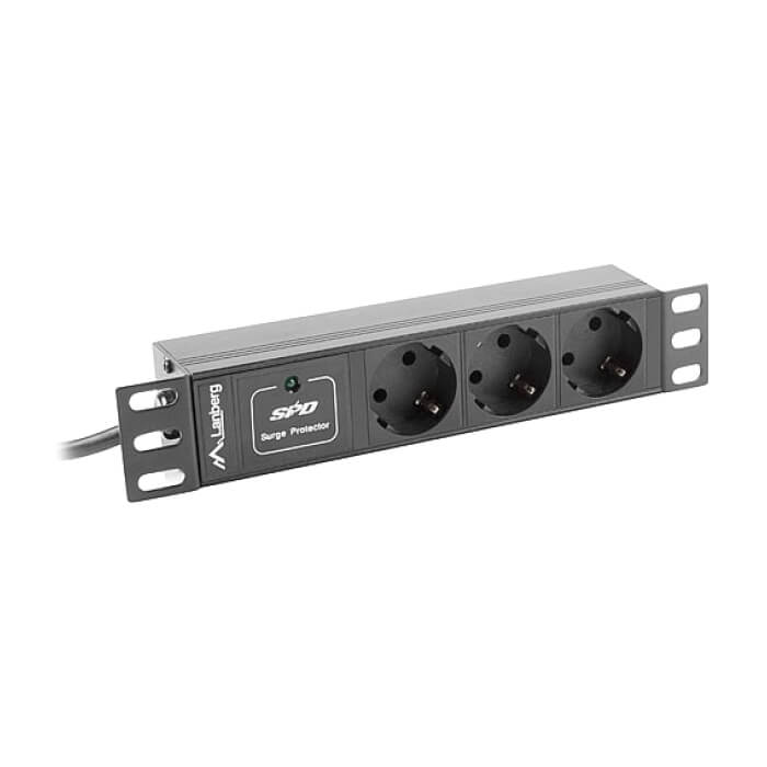 Lanberg power distribution unit (PDU) 10"1U 10A 3X SCHUKO 2M, black C14 (тъмнейл - 2)