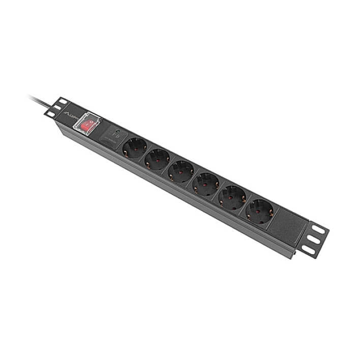 Lanberg power distribution unit (pdu) 19" 1U 16a 2m 6x schuko outlets black (тъмнейл - 2)