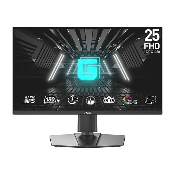 MSI G255PF E2, 24.5", 1ms, 180Hz, RAPID IPS, 1920x1080 (FHD), 16:9, FLAT, AMD FreeSync, 78% DCI-P3, AG, 300 nits, 1000:1, DCR 100M:1, DP(1.2a), 2xHDMI 2.0b, 2x2W Speaker, Pivot, Heigh Adj., VESA, Black, 5.3kg ID 89365 на супер цена от GT Computers MSI G255PF E2, 24.5", 1ms, 180Hz, RAPID IPS, 1920x1080 (FHD), 16:9, FLAT, AMD FreeSync, 78% DCI-P3, AG, 300 nits, 1000:1, DCR 100M:1, DP(1.2a), 2xHDMI 2.0b, 2x2W Speaker, Pivot, Heigh Adj., VESA, Black, 5.3kg ID 89365 на супер цена