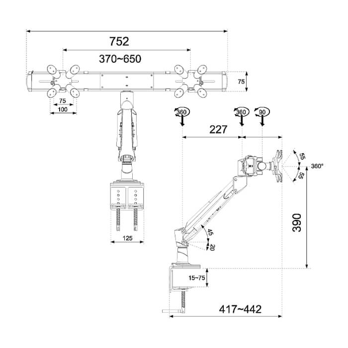Neomounts by NewStar Flat Screen Desk Mount (clamp) for 2 Monitor Screens ID 66784 (тъмнейл - 3)