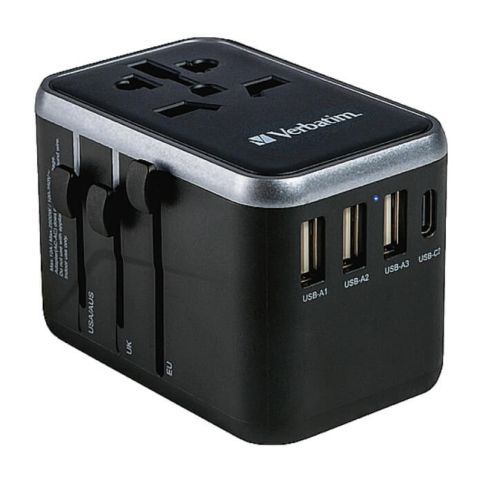 Verbatim UTA-04 Universal Travel Adapter with 1 x USB-C PD 61W & QC 3.0 / 1 x USB-C / 3 x USB-A на супер цена от GT Computers Verbatim UTA-04 Universal Travel Adapter with 1 x USB-C PD 61W & QC 3.0 / 1 x USB-C / 3 x USB-A на супер цена