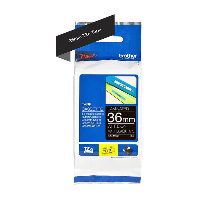 Brother TZe-M365 Labelling Tape Cassette – Matt Laminated White On Black, 36mm wide ID 70702 (тъмнейл - 2)