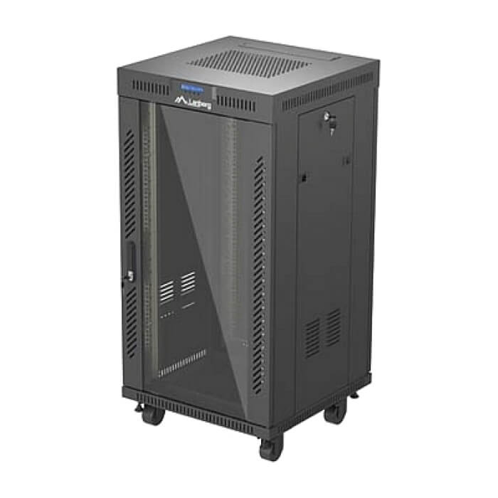 Lanberg Rack Cabinet 19" Free-Standing 22U/600X600 (FlAT Pack) With Glass Door LCD Black V2 ID 98075 (тъмнейл - 2)