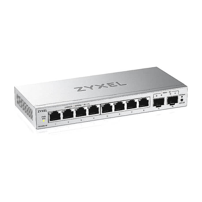ZyXEL GS1200-10 v3, 8 Port Gigabit, 2 x SFP webmanaged Desktop Switch (тъмнейл - 2)