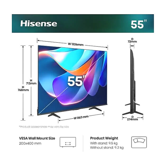 Hisense 55" A6S, 4K Ultra HD 3840x2160, DLED, DFA, Precision Colour, HDR 10+, HLG, Dolby Vision,Light sensor, Smart TV, WiFi, BT, AnyView Cast, Gaming Mode, 1xHDMI2 eArc, 3xHD ID 97352 (тъмнейл - 2)