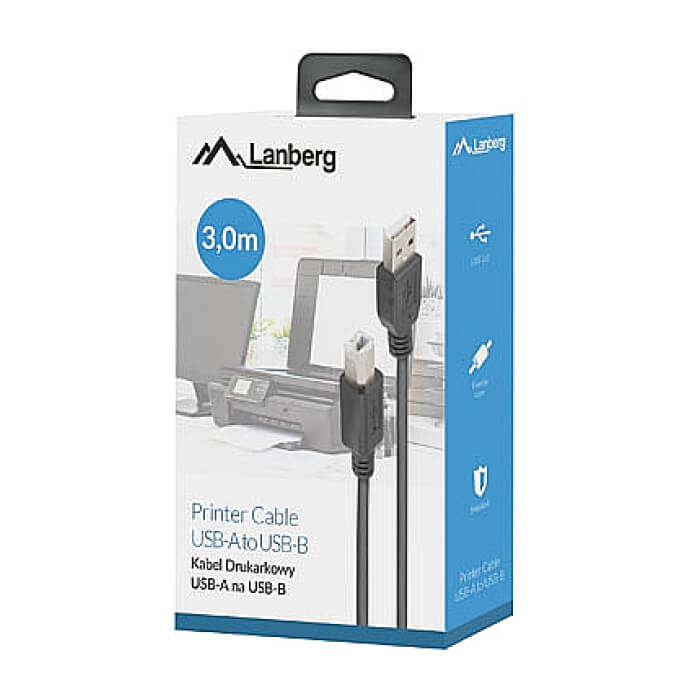 Кабел - Lanberg USB-A (M) -> USB-B (M) 2.0 cable 3m, black ferrite ID 72656 (тъмнейл - 3)