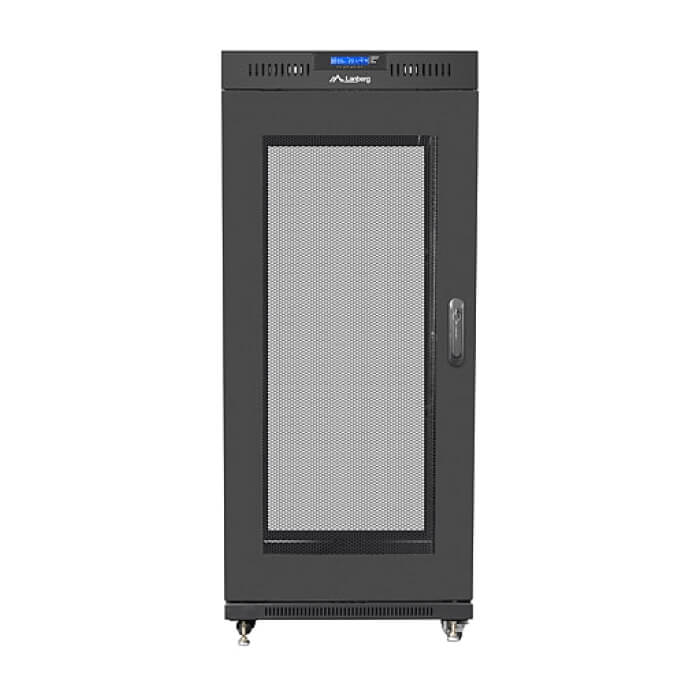 Lanberg rack cabinet 19" free-standing 27U / 600x800 self-assembly flat pack with mesh door LCD, black ID 71918 на супер цена от GT Computers Lanberg rack cabinet 19" free-standing 27U / 600x800 self-assembly flat pack with mesh door LCD, black ID 71918 на супер цена