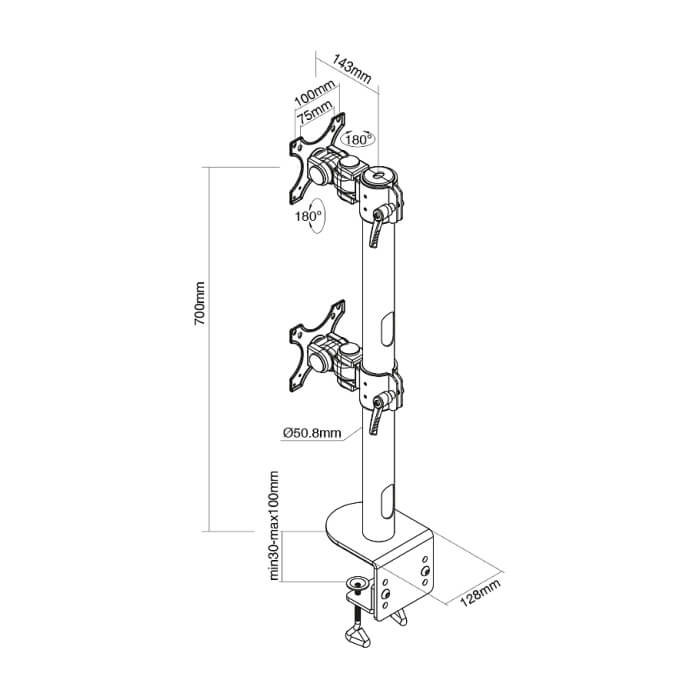 Neomounts by NewStar Flat Screen Desk Mount (clamp), high capacity, for 2 Monitor Screens ID 66778 (тъмнейл - 3)