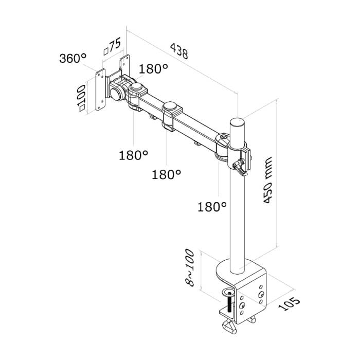 Neomounts by NewStar Flat Screen Desk Mount (clamp) ID 66780 (тъмнейл - 3)