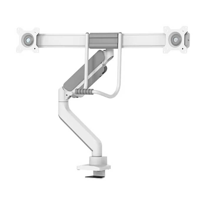 Neomounts by NewStar Screen Desk Mount 2 screens (topfix clamp & grommet) for 2 Monitor Screens, White ID 66740 (тъмнейл - 4)
