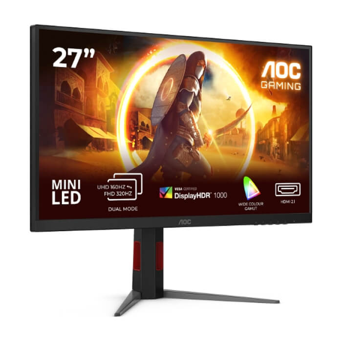 AOC U27G4XM, 27" Fast IPS MiniLED, 3840x2160@160Hz, 1ms GtG, 1200cd/m2, 1000:1, 80M:1 DCR, Adaptive Sync, FlickerFree, Low Blue Mode, Tilt, Height Adjust, Pivot, Swivel, HDMI, ID 96158 (тъмнейл - 2)