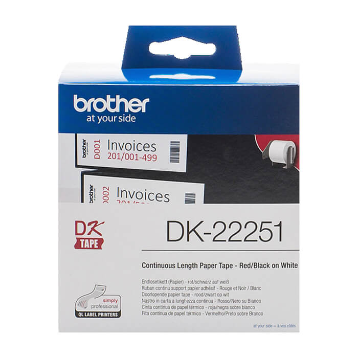 Brother DK-22251 Roll, Black and Red on White Continuous Length Paper Tape, 62mm x 15.24m ID 70773 на супер цена