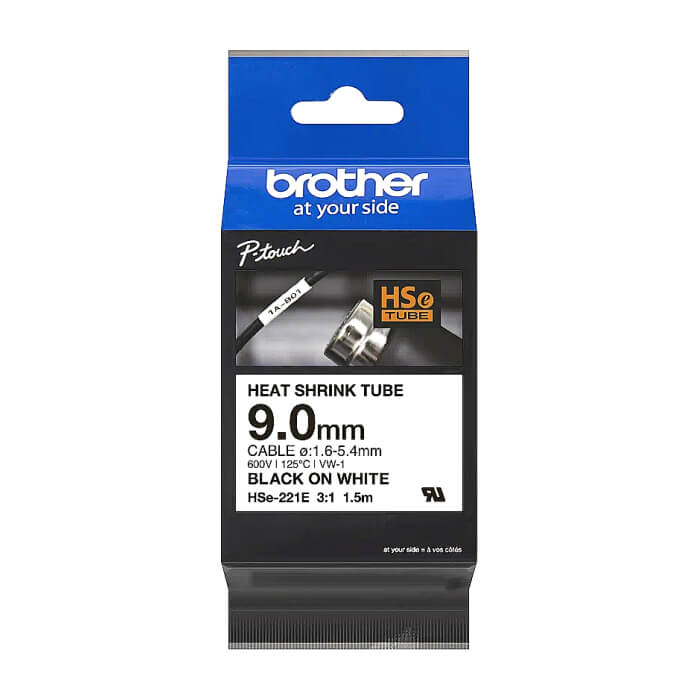 Brother HSe-221E 9mm Black on White Heat Shrink Tape ID 70684 на супер цена