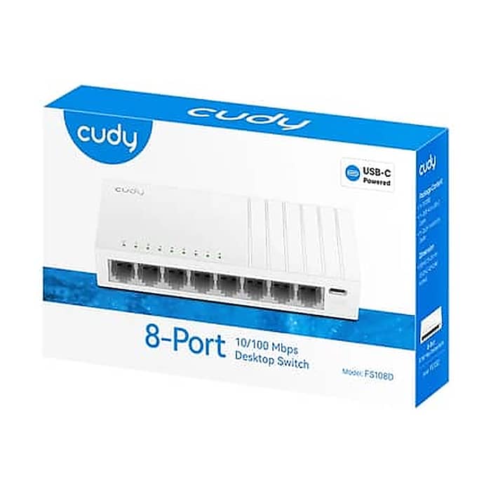 Cudy FS108D 8-Port 10/100 Mbps Desktop Switch, 8 10/100M RJ45 Ports, Desktop Plastic Case (тъмнейл - 3)