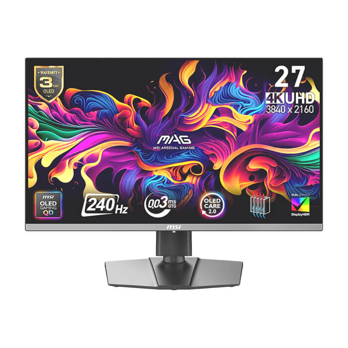 MSI MAG 272UP QD-OLED X24, 0.03ms, 240Hz, 3840 x 2160 (UHD), 16:9, NVIDIA G-SYNC, 99% DCI-P3, VESA DisplayHDR True Black 400, AG, DP(1.4a), 2xHDMI 2.1, TypeC (DP alt. w/15W PD), Pi ID 93775 на супер цена от GT Computers MSI MAG 272UP QD-OLED X24, 0.03ms, 240Hz, 3840 x 2160 (UHD), 16:9, NVIDIA G-SYNC, 99% DCI-P3, VESA DisplayHDR True Black 400, AG, DP(1.4a), 2xHDMI 2.1, TypeC (DP alt. w/15W PD), Pi ID 93775 на супер цена